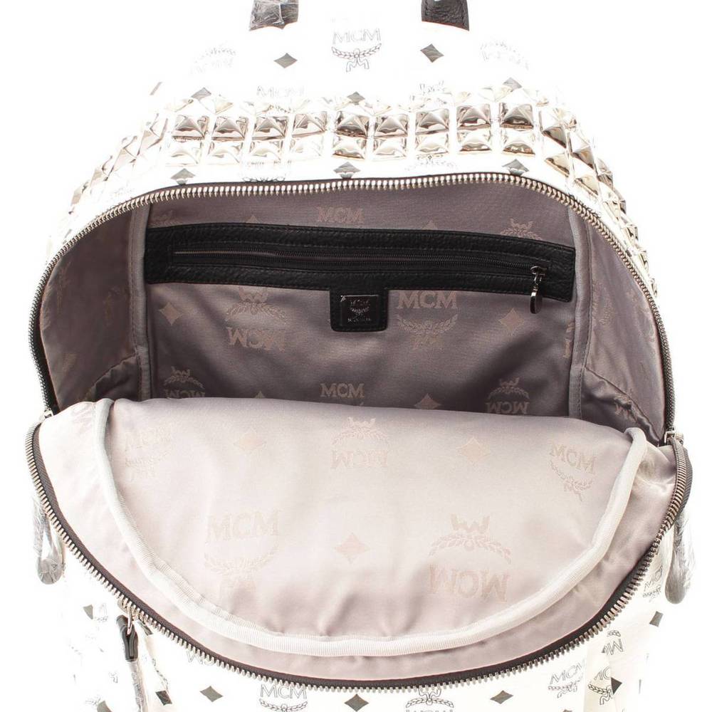 Mcm Backpack Logogram White Studded Rucksack - image 6
